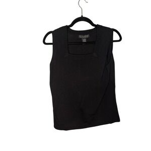 Dialogue Ribbed Knit Tank Top Square Neck Sleeveless Blouse Women's Black‎
